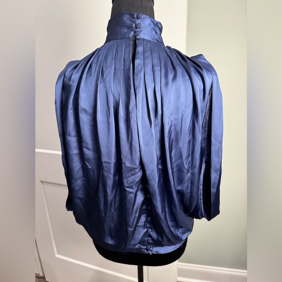 Luluvia Anthropologie tie neck draped shoulder lined top buttons down back bow - Picture 4 of 10